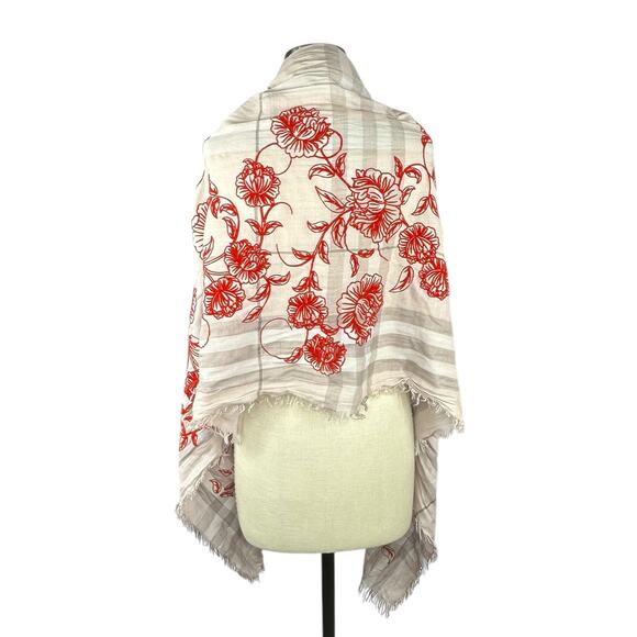 LUCA BY LEIGH & LUCA Floral Flower Red Velvet Fringe Rectangular Scarf - Picture 2 of 9